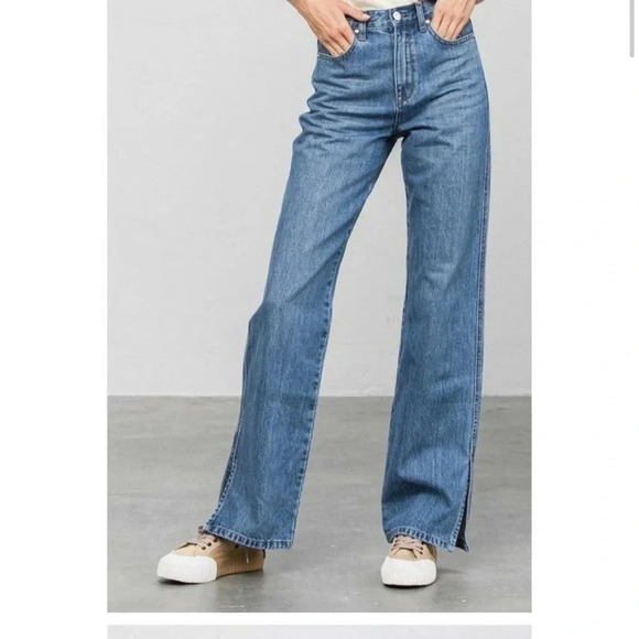 Insane gene 90s loose wide straight jeans with slits at bottom hem - Picture 2 of 12